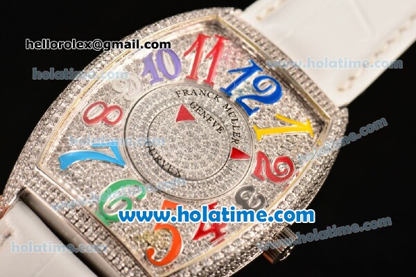 Franck Muller Cintree Curvex Swiss Quartz Steel/Diamonds Case with Diamonds Dial and Colorful Arabic Numeral Markers - Click Image to Close